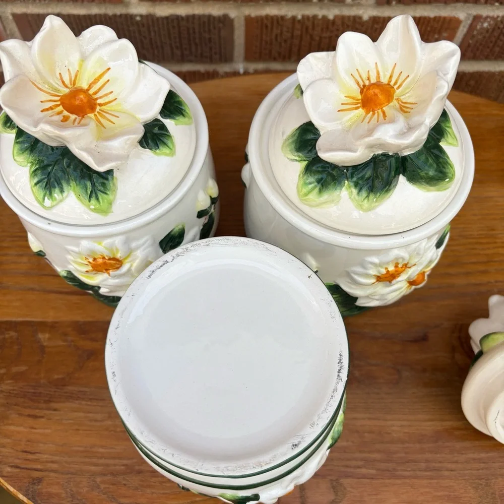 Vintage Magnolia Flower Canisters Kitchen Set of 3 Cottagecore